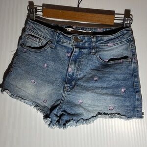 Denim Blue Shorts with Purple Accents